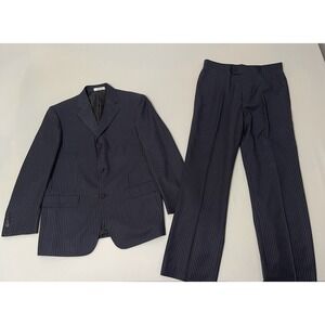 Armani Collezioni Suit Mens 48 Navy‎ Blue Pinstripe Wool Blend Made Italy